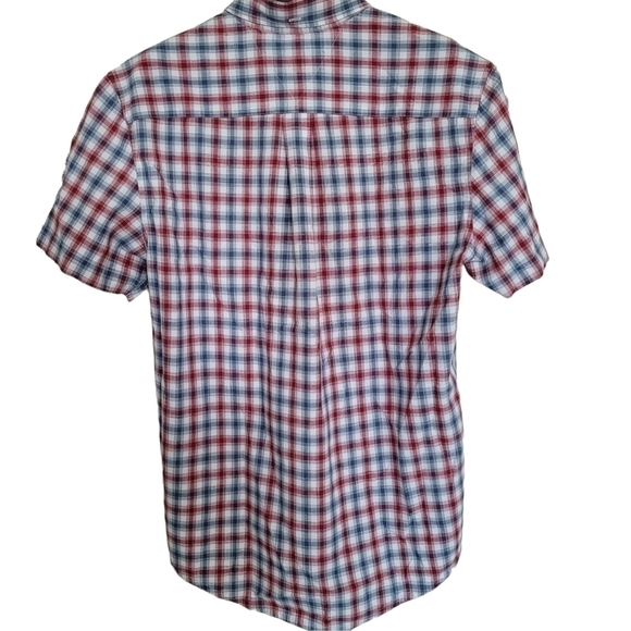 Tommy Hilfiger Wine red, Gray & White Plaid Button up Shirt  Short Sleeve Shirt - Picture 2 of 9